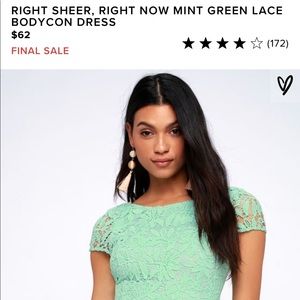 NWT Lulus Mint Green Lace Bodycon Dress, size smal